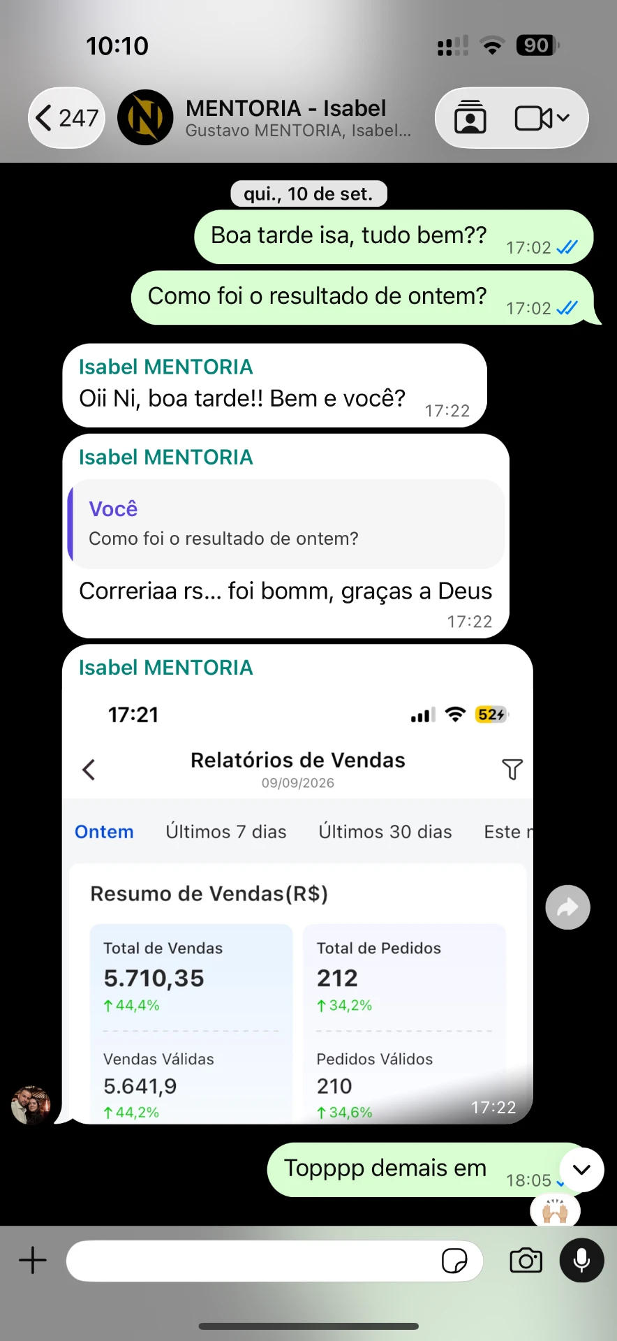 Resultado de vendas de aluna do NCE