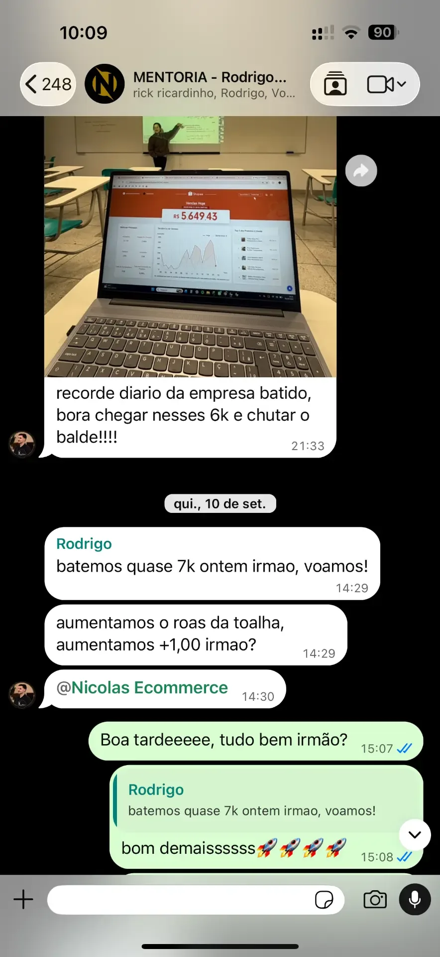 Recorde diário de vendas de aluno do NCE na Shopee