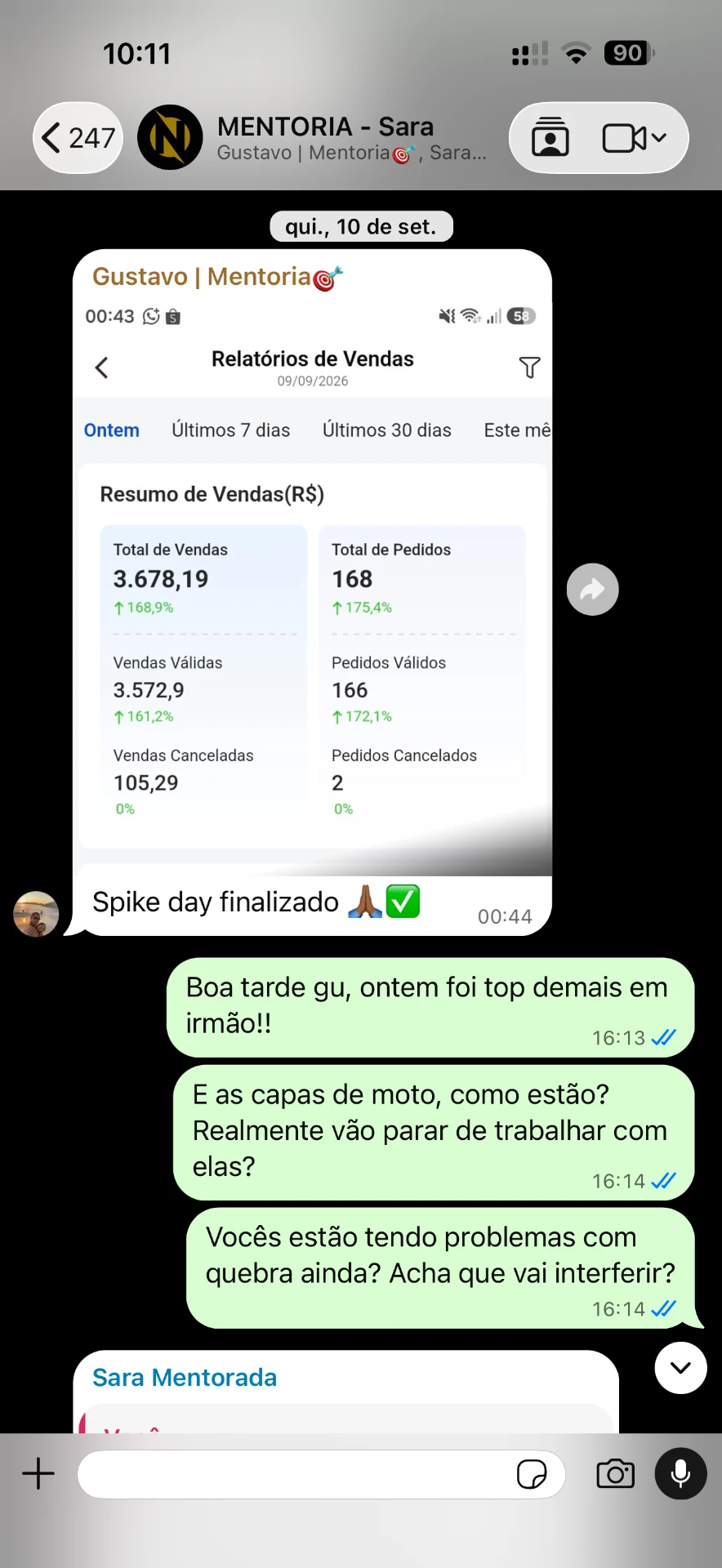 Relatório de vendas de aluna do NCE